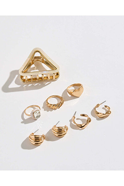 REDTAG طقم مجوهرات ذهبية نسائية ومشابك شعر (6 قطع)