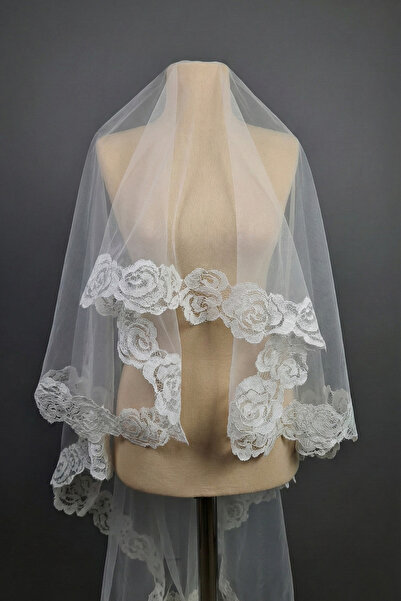 Pusula Marketim Simli Kordone Dantelli Işıltılı Zarif Duvak, Gelin Duvağı