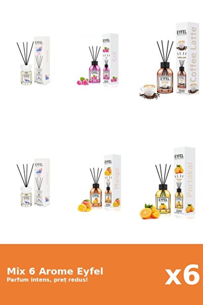 Eyfel Set 6 Mix Eyfel: 1x Cafea, 1x Mango, 2x Orhidee, 1x Portocala, 1x Trand...