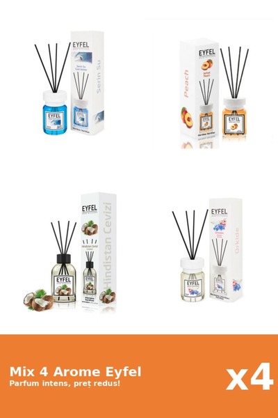 Eyfel Set 4 Mix Eyfel: 1x Cool Water, 1x Nuca De Cocos, 1x Orhidee, 1x Piersica