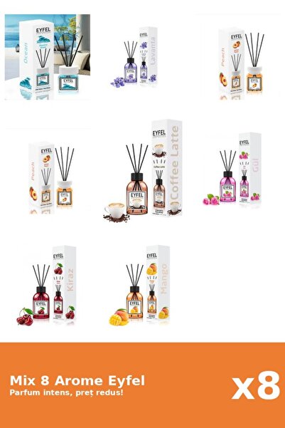 Eyfel Set 8 Mix Eyfel: 1x Cafea, 1x Cirese, 1x Lavanda, 1x Mango, 1x Ocean, 2...