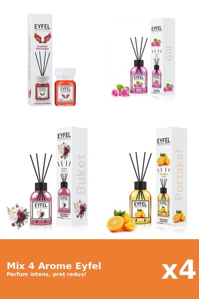 Eyfel Set 4 Mix Eyfel: 1x Bouquet, 1x Portocala, 1x Red Dragon, 1x Trandafir