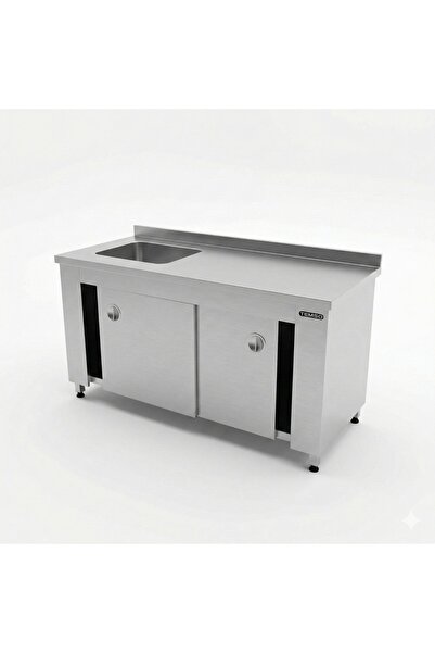 sc sonsesconcept Krom Tezgah , Çalışma Tezgahı, Evyeli , Sürgü Kapaklı , Pasl...