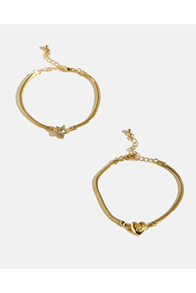 REDTAG مجموعة أساور ذهبية مزخرفة للنساء (عبوة من قطعتين)