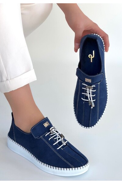 BESKAR Warte Navy Blue Suede Lace-Up Sneakers
