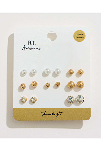 REDTAG طقم أقراط مرصعة بالذهب للنساء (8 أزواج)