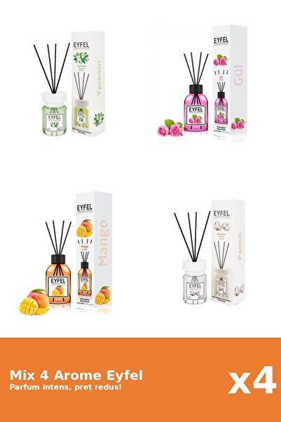 Eyfel Set 4 Mix Eyfel: 1x Bumbac, 1x Iasomie, 1x Mango, 1x Trandafir