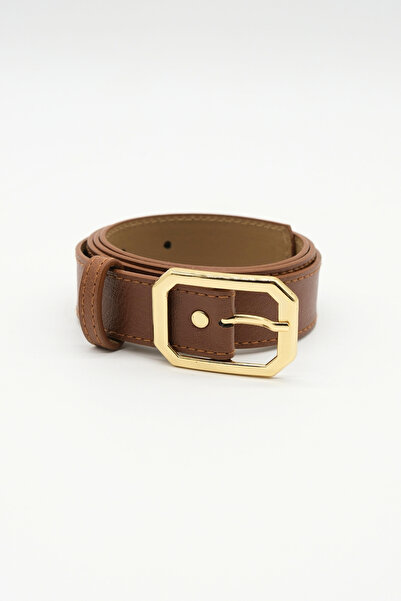 TAKIBOX Brown Women's Belt with Gold Buckle