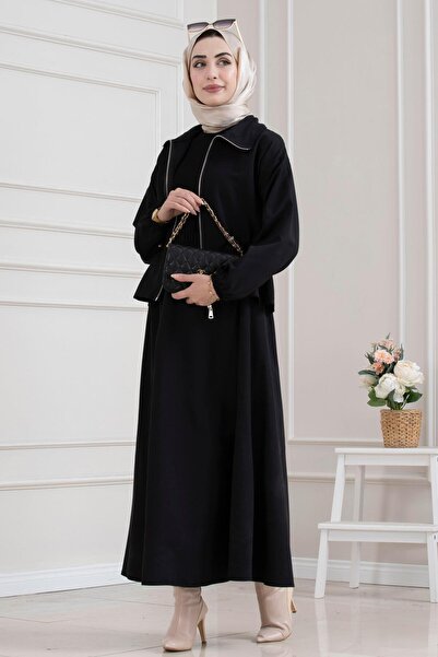 Sevitli Beli Tünelli Zippered Skirt with Skirt - Black