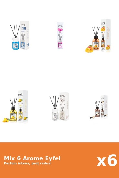 Eyfel Set 6 Mix Eyfel: 1x Ananas, 1x Bubble Gum, 1x Bumbac, 1x Cool Water, 1x...