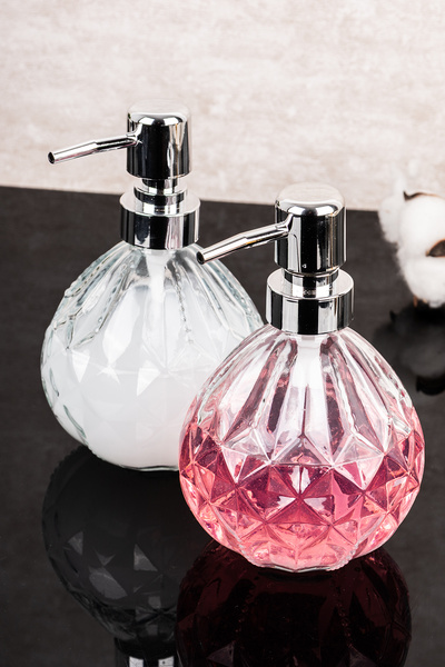 Dolkin Home 2-Piece Glass Liquid Soap Dispenser Luxury Diamond Soap Dispenser...