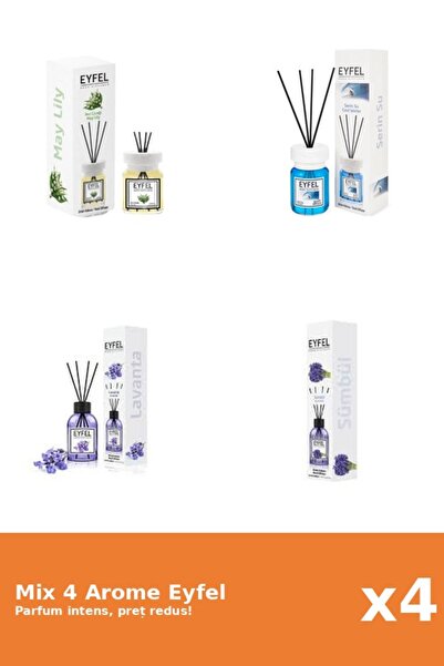 Eyfel Set 4 Mix Eyfel: 1x Cool Water, 1x Lacramioare, 1x Lavanda, 1x Zambile