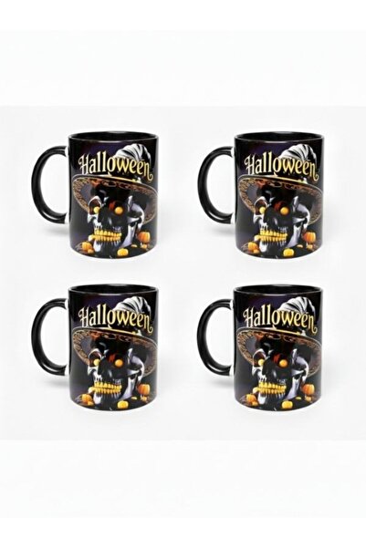 Perodia 4 قطع من أكواب البورسلين بسعة 300 مل بتصميم الهالوين، قابلة للغسل في ...