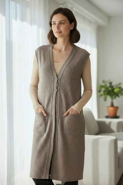 ENDAMIM Plus Size Boat Neck Sleeveless Buttoned Mom Vest Double Pockets Mediu...