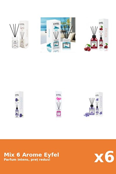 Eyfel Set 6 Mix Eyfel: 1x Bubble Gum, 1x Bumbac, 1x Cirese, 1x Lavanda, 1x Oc...