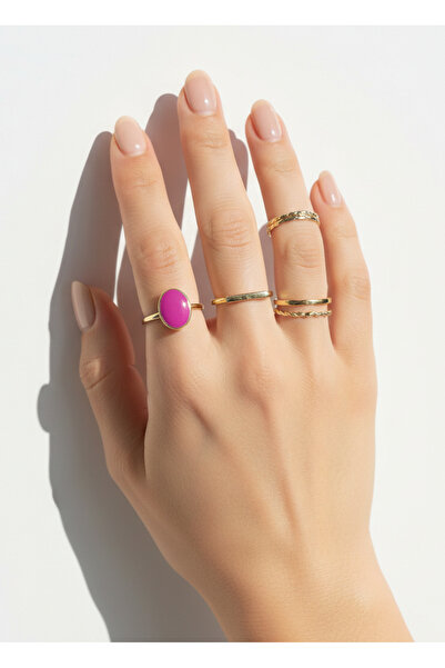 Ervalina مجموعة من 8 خواتم مينا وردية وحلقات مفصلية