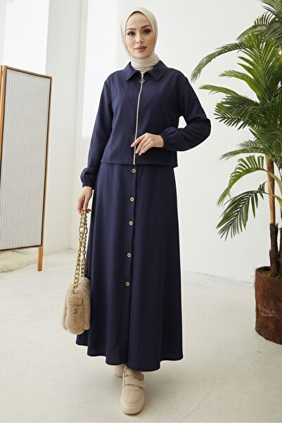 Bestenur Fermuarlı Tunik Etek İkili Takım 1674 - Lacivert