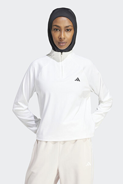 adidas Train Essentials 1/4 Zip Women's White Judge Collar Sweatshirt