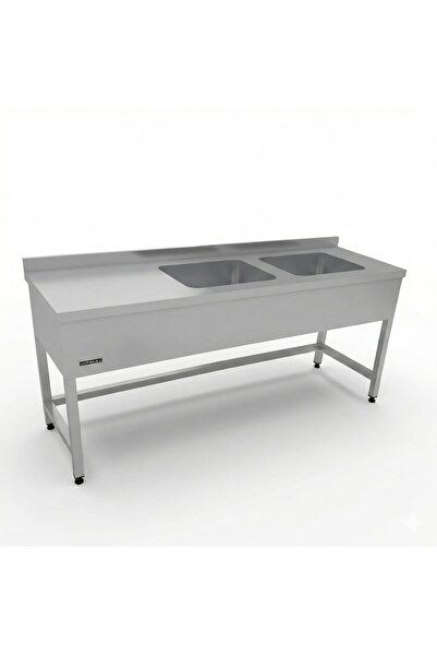 sc sonsesconcept Krom Tezgah , Çalışma Tezgahı, Çift Evyeli , Paslanmaz, 250x...