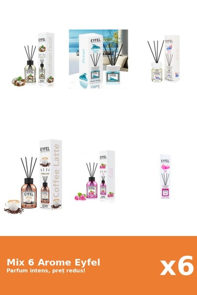 Eyfel Set 6 Mix Eyfel: 1x Bubble Gum, 1x Cafea, 1x Nuca De Cocos, 1x Ocean, 1...