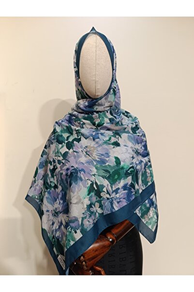 ESİMA Batik Çiçek Desen Petrol Mavi Pamuksu Şal