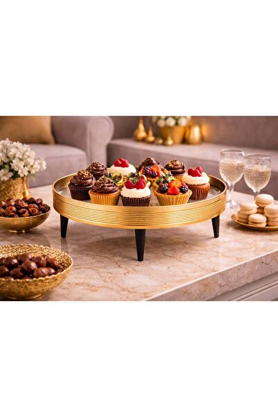 Dania حامل تقديم فاخر من المعدن الذهبي مع سطح زجاجي - مقاس 45×20 سم