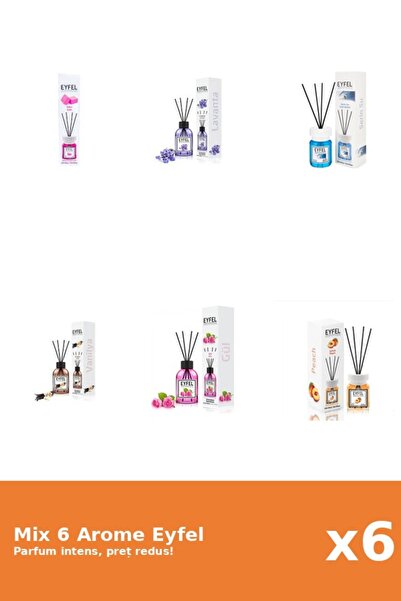 Eyfel Set 6 Mix Eyfel: 1x Gumă de mestecat, 1x Apă rece, 1x Lavandă, 1x Piers...