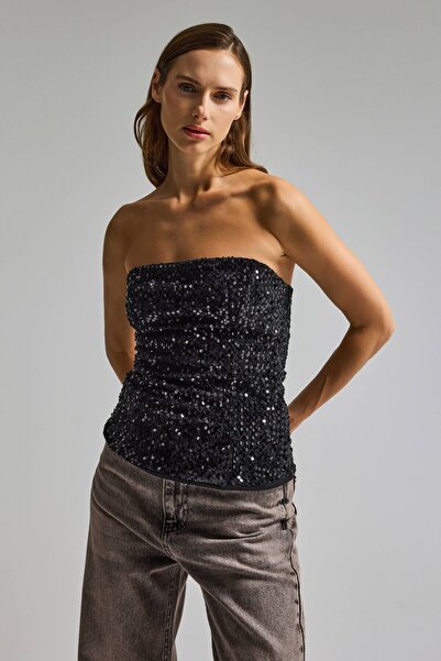 it's basic Bustieră cu fermoar, cu paiete, de culoare neagră, pentru femei