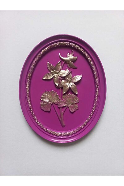 ZE DEKORASYON BEYAZ ALTIN RENK DETAYLI HAZERAN MORU OVAL TABLO-21CMX17CM