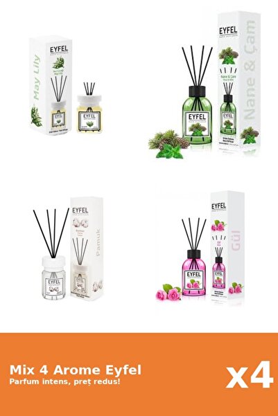 Eyfel Set 4 Mix Eyfel: 1x Bumbac, 1x Lacramioare, 1x Pin Si Menta, 1x Trandafir