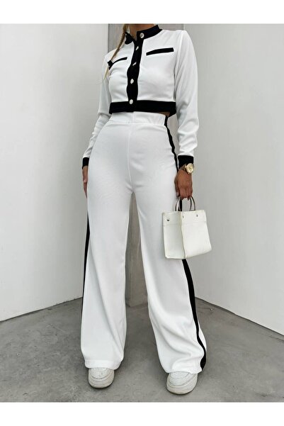 ALLEYTA Women's Double Suit with Cuffed Sleeves and Wide-Legged Trousers