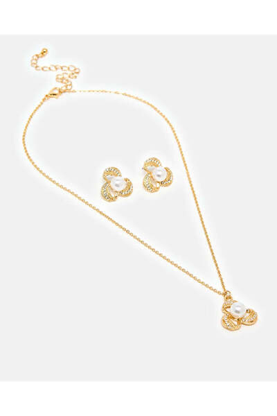 REDTAG طقم نسائي من قلادة وأقراط ذهبية (قطعتين)