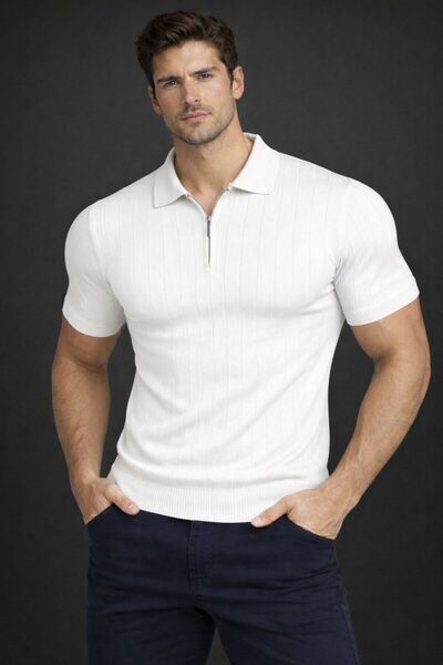 zs zaos fashion Poloyaka Basic Men's Knitwear T-Shirt T-Shirt Cotton Zipper Q...