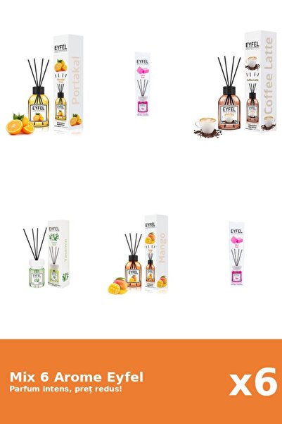 Eyfel Set 6 Mix Eyfel: 2x Bubble Gum, 1x Cafea, 1x Iasomie, 1x Mango, 1x Port...