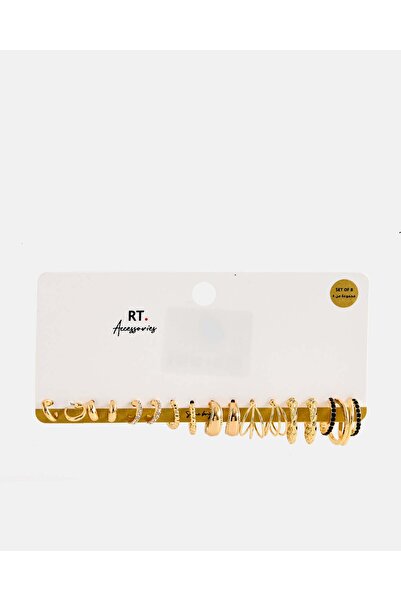 REDTAG مجموعة أقراط نسائية مرصعة بالذهب (8 أزواج)