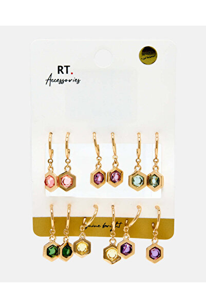 REDTAG طقم أقراط ذهبية مزخرفة للنساء (6 قطع)