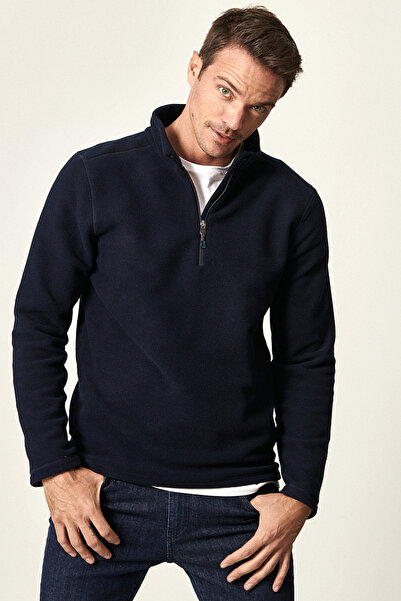 AC&Co / Altınyıldız Classics Hanorac pentru bărbați, albastru marin, anti-pilling, fără pilling, cu potrivire standard guler ridicat fleece Swea tricou