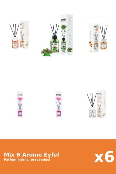 Eyfel Set 6 Mix Eyfel: 1x Acacia, 2x Bubble Gum, 1x Bumbac, 1x Piersica, 1x P...