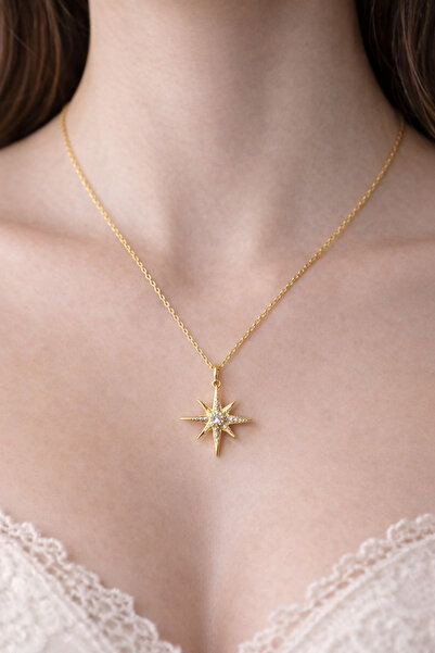 PABALAS قلادة على شكل نجمة من الفولاذ المقاوم للصدأ - قلادة نسائية باللون الذهبي