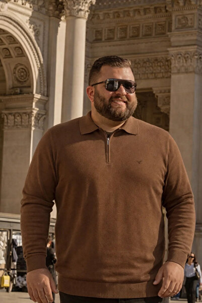 Maccali Swea pentru bărbați, de zi cu zi, mărime mare, maro, cu fermoar tricou