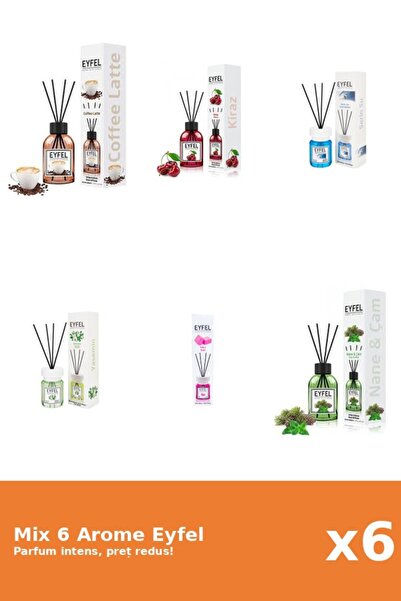 Eyfel Set 6 Mix Eyfel: 1x Bubble Gum, 1x Cafea, 1x Cirese, 1x Cool Water, 1x ...