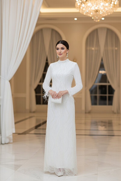 sarıhan Pul Payet İşlemeli Zarif Beyaz Güpürlü Elbise