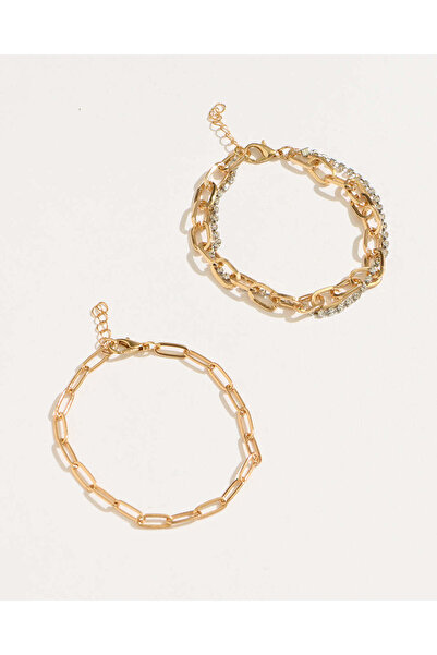 REDTAG Women Gold Embellished Bracelet Set (Pack of 2)