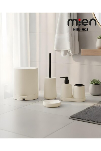 MİEN Round Cream 5 Piece Bathroom Set