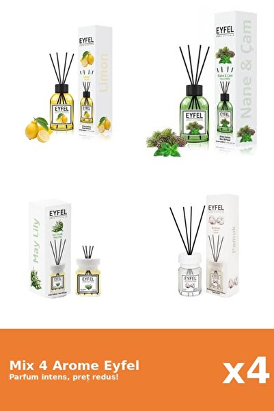 Eyfel Set 4 Mix Eyfel: 1x Bumbac, 1x Lacramioare, 1x Lamaie, 1x Pin Si Menta