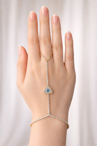 PABALAS Stainless Steel Stone Evil Eye Detailed Shahmeran Bracelet – Gold Col...