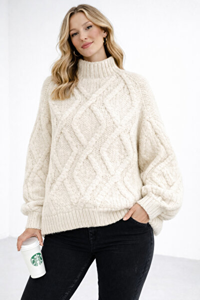 Kirazgym Women's Mock Neck High Neck Balloon Sleeve Oversized Winter Sweater ...