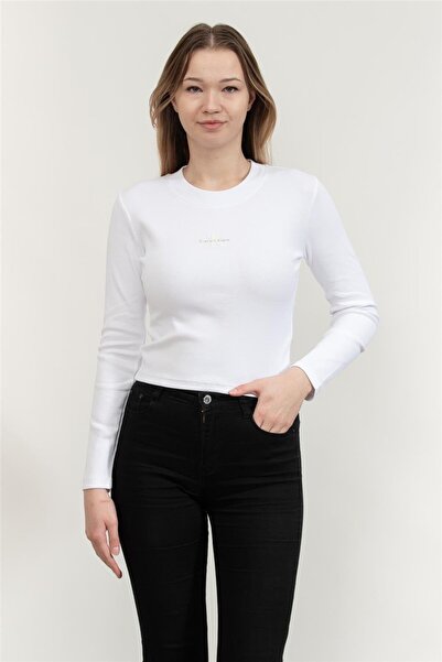 Calvin Klein A- Ls Monogram Baby Tee Kadın Bisiklet Yaka T-Shirt