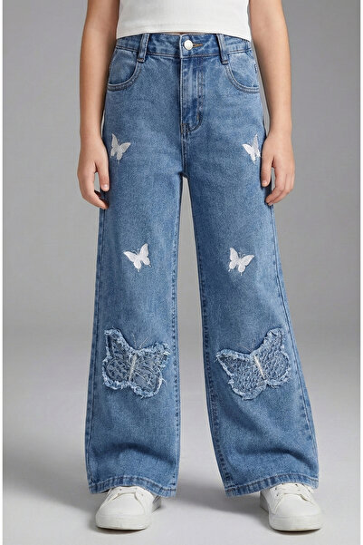 ROBİN KİDS Girl's Butterfly Embroidered Stretch Fabric Thick Elastic Waist Tr...