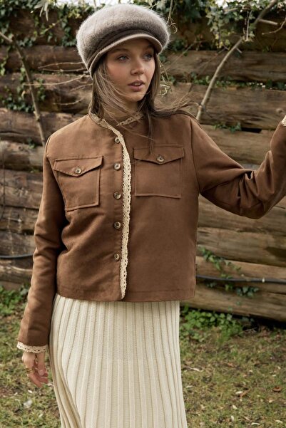 ZÜLAYS Dantelli Süet Ceket Taba